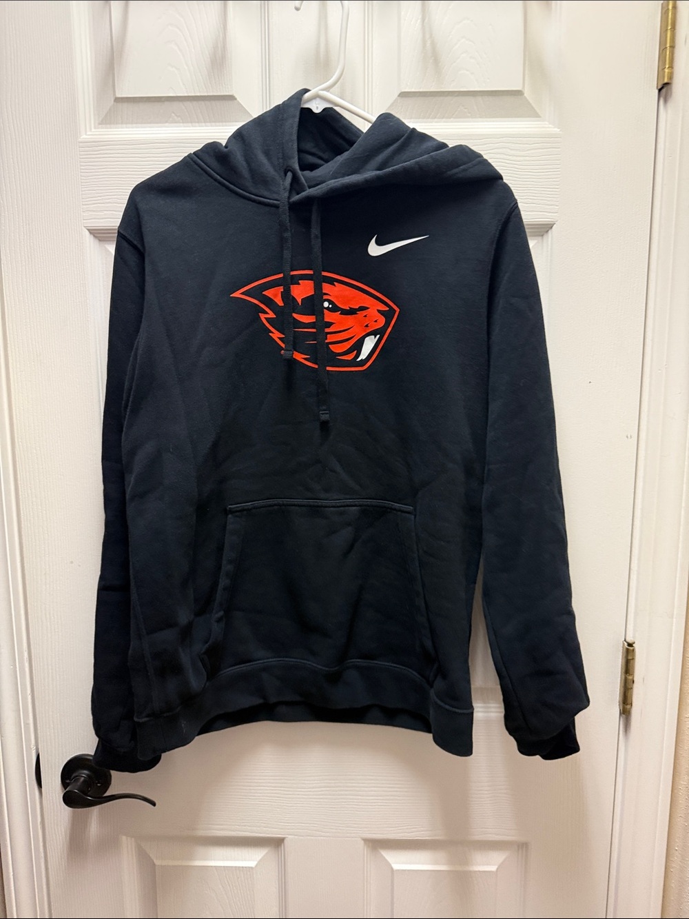 Nike Black Hoodie with Orange Beaver Logo and White Swoosh